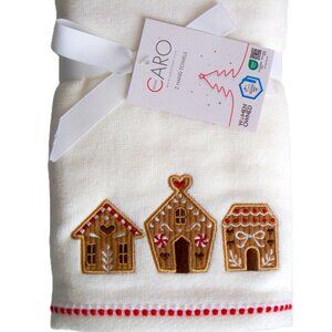 Set of 2 Soft Caro Christmas Gingerbread Themed Hand Towels Cotton NWT